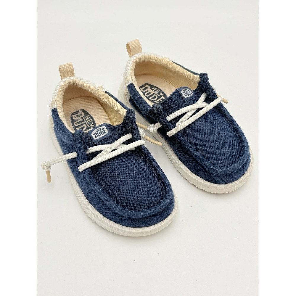 Hey Dude Wally Toddler Linen Natural Navy Shoes Size C8